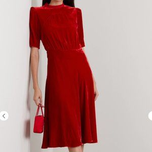 Saloni- Dahila silk chiffon-trimmed velvet midi dress